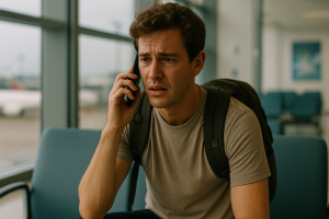 Traveler stranded abroad attempting to reach their insurance company during a medical emergency.